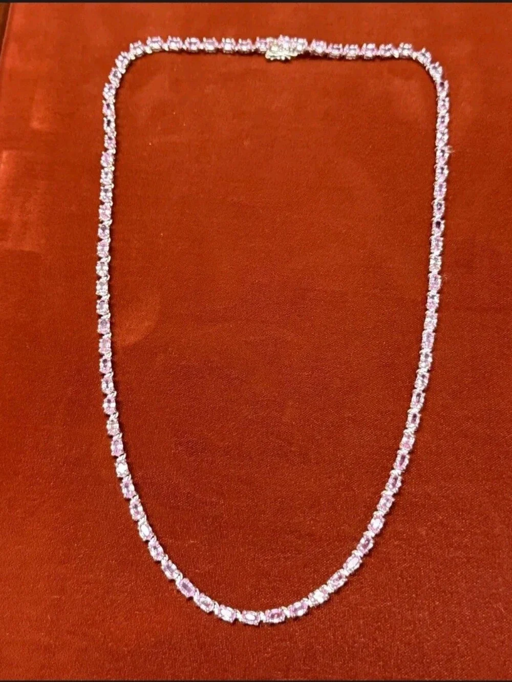 Sterling Silver 25.00 CTW Pink Sapphire Tennis Necklace 20